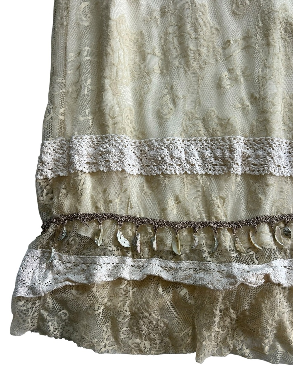 Y2K Sea Shell Fairy Grunge Cottage Boho Whimsigoth Lace Maxi dress Size M